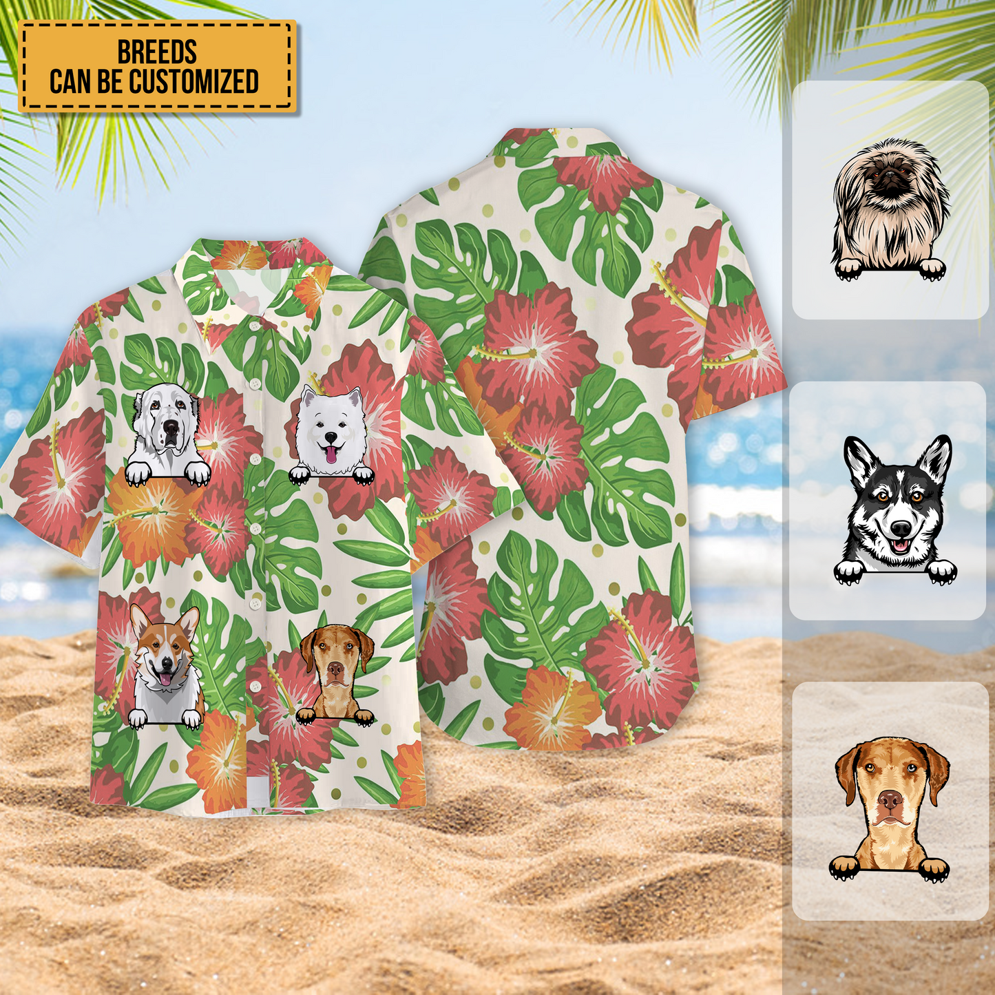 Cute Dog Theme Summer Dog Love - Personalized Customized Hawaiian shirt
