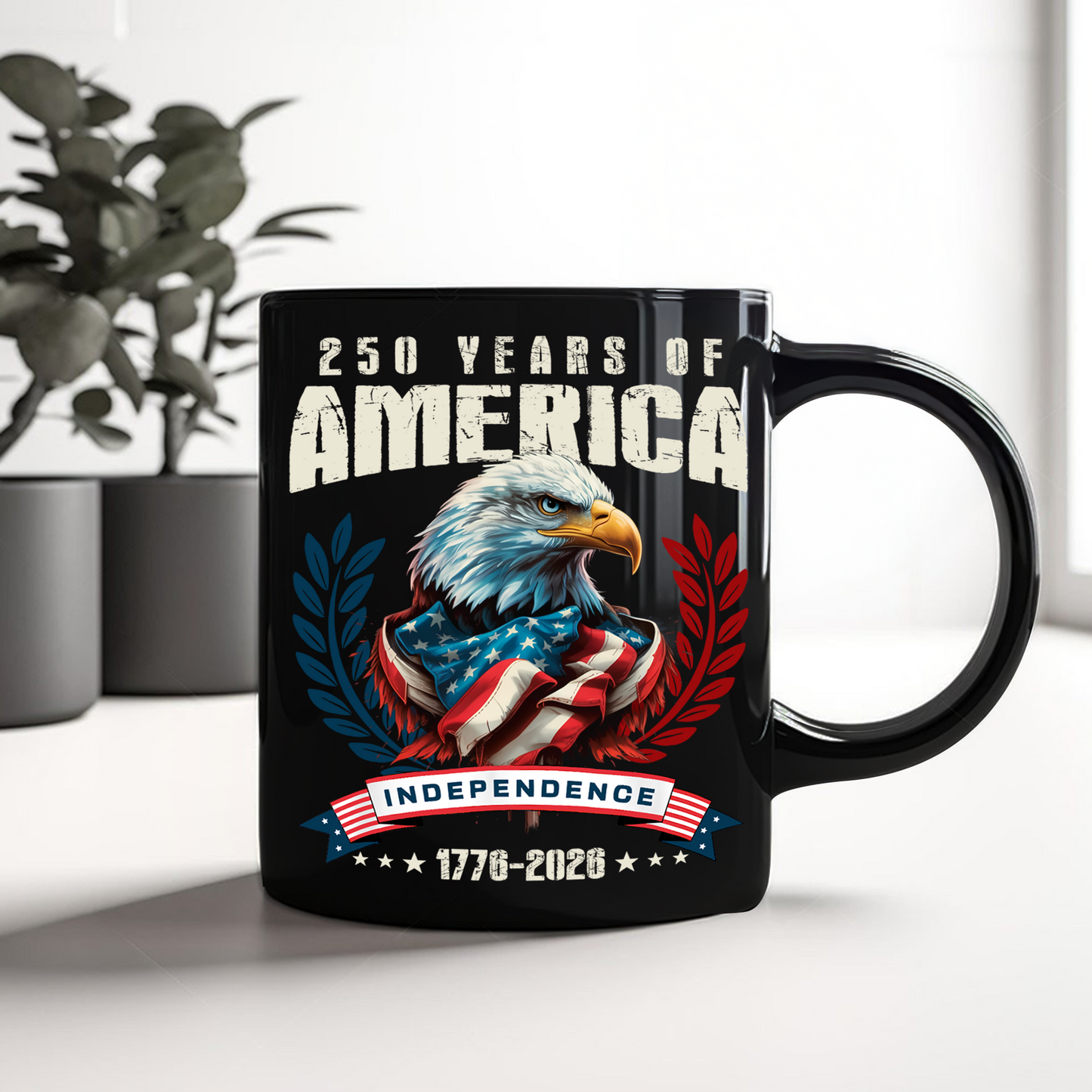 USA 250 Years Eagle Independence Day Patriotic Black Mug