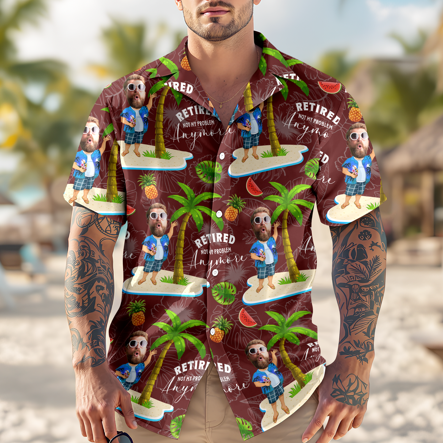 Custom Face All Over Print Hawaiian Shirt Personalized Retirement Gift for Dad