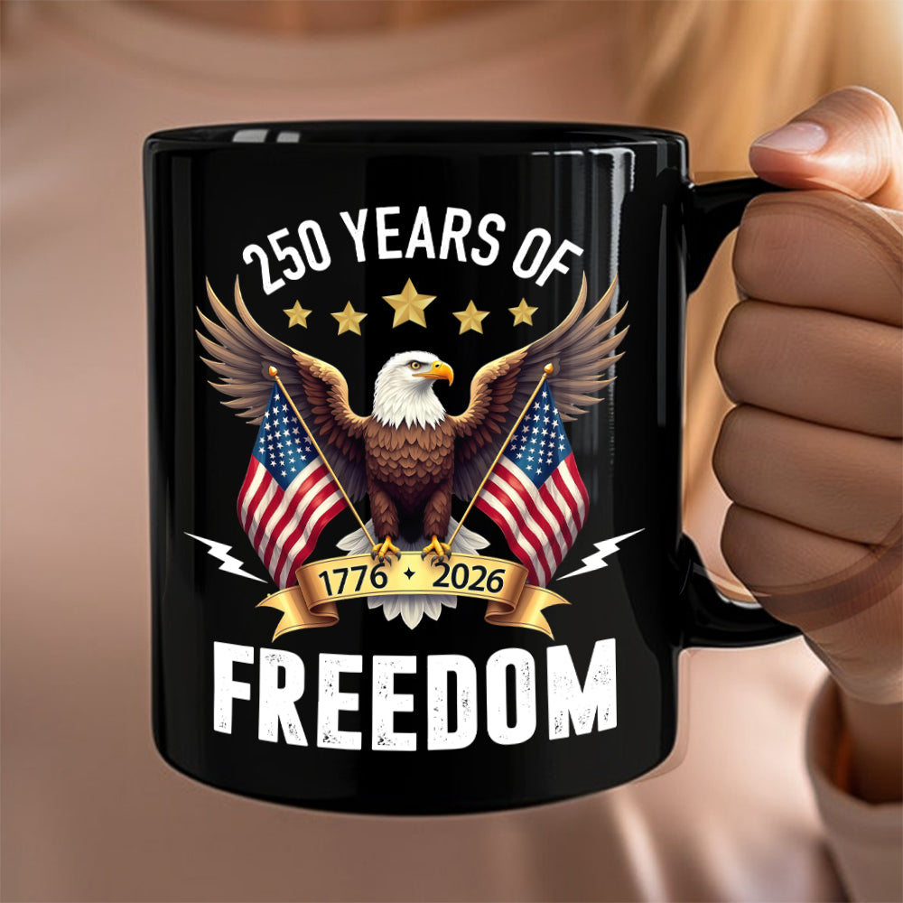 America Eagles 250 Years Of Freedom Black Mug