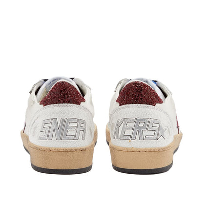 Men's Golden Goose Ball Star Gold Laminated White Bordeaux Sneakers