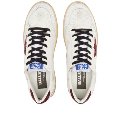 Men's Golden Goose Ball Star Gold Laminated White Bordeaux Sneakers