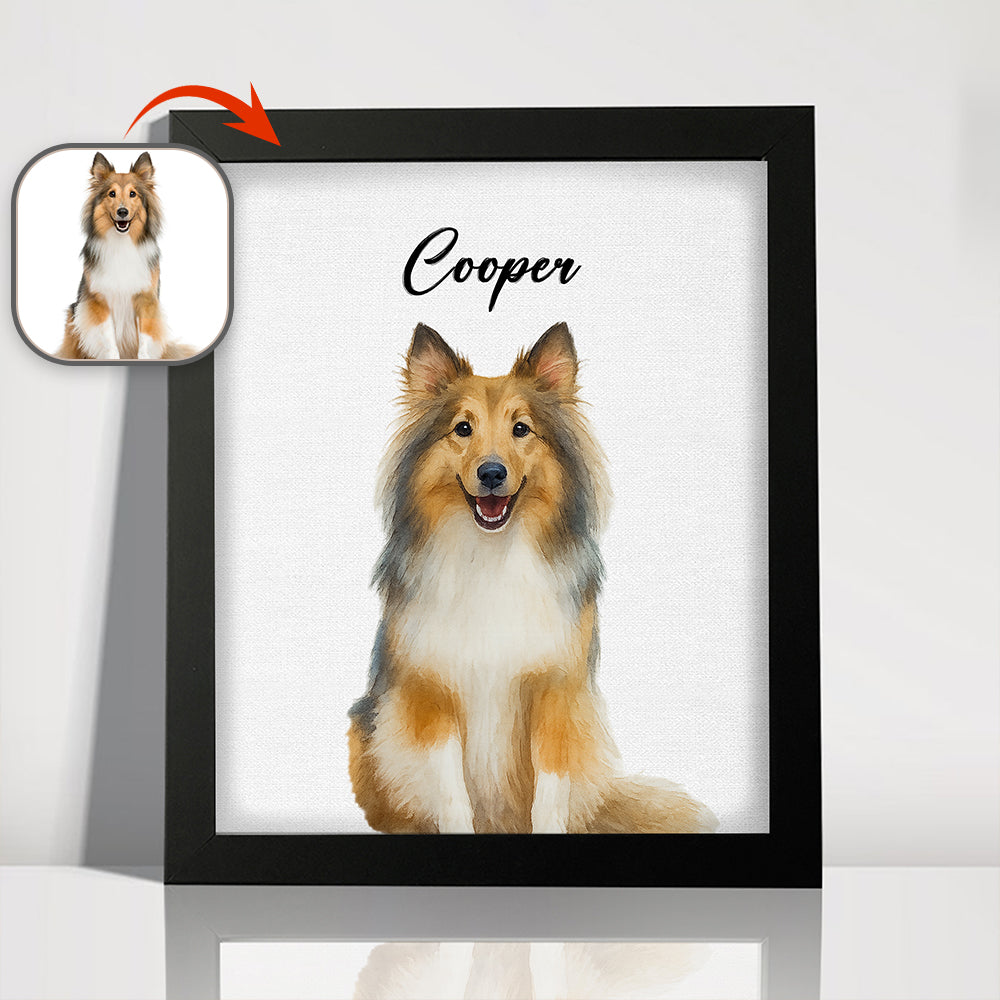 Custom Pet Portrait Photo With Watercolor Style Poster Picture Frame