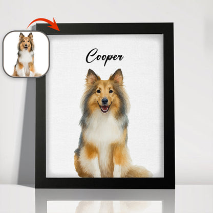 Custom Pet Portrait Photo With Watercolor Style Poster Picture Frame