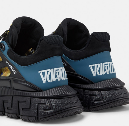 Men's Versace Men's Trigreca Lace Up Barocco Print Medusa Renaissance Print Blue Sneakers