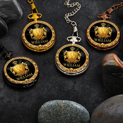 3D Metal Effect Gold Silver Monogram - Personalized Pocket Watch