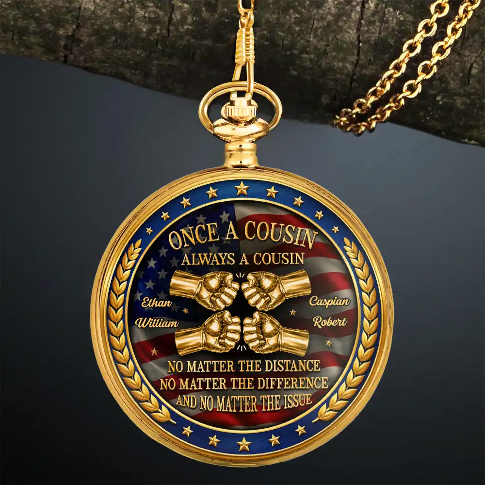 3D Metal Effect Stars & Stripes Once A Brother Always A Brother - Personalized Pocket Watch
