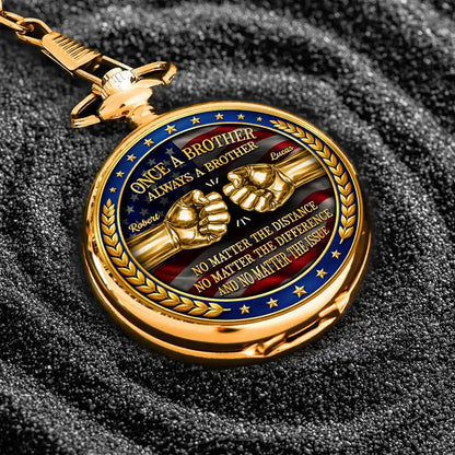 3D Metal Effect Stars & Stripes Once A Brother Always A Brother - Personalized Pocket Watch