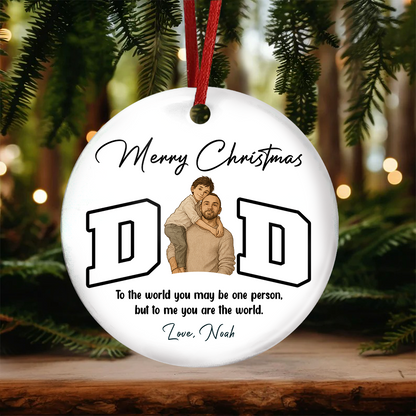 Custom Portrait Photo Merry Christmas Dad Kid Play Together Ceramic Ornament