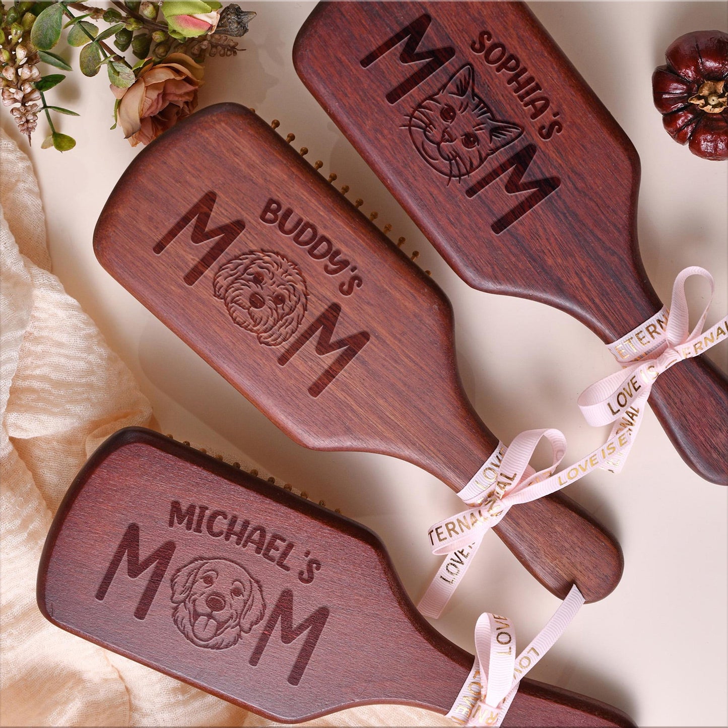 Custom Portrait Dog Cat Photo Engraved Bamboo Comb Gift For Dog Cat Mom, Birthday Gift