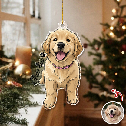 Custom Cute Dog Photo Portrait Christmas Decoration Acrylic Ornament