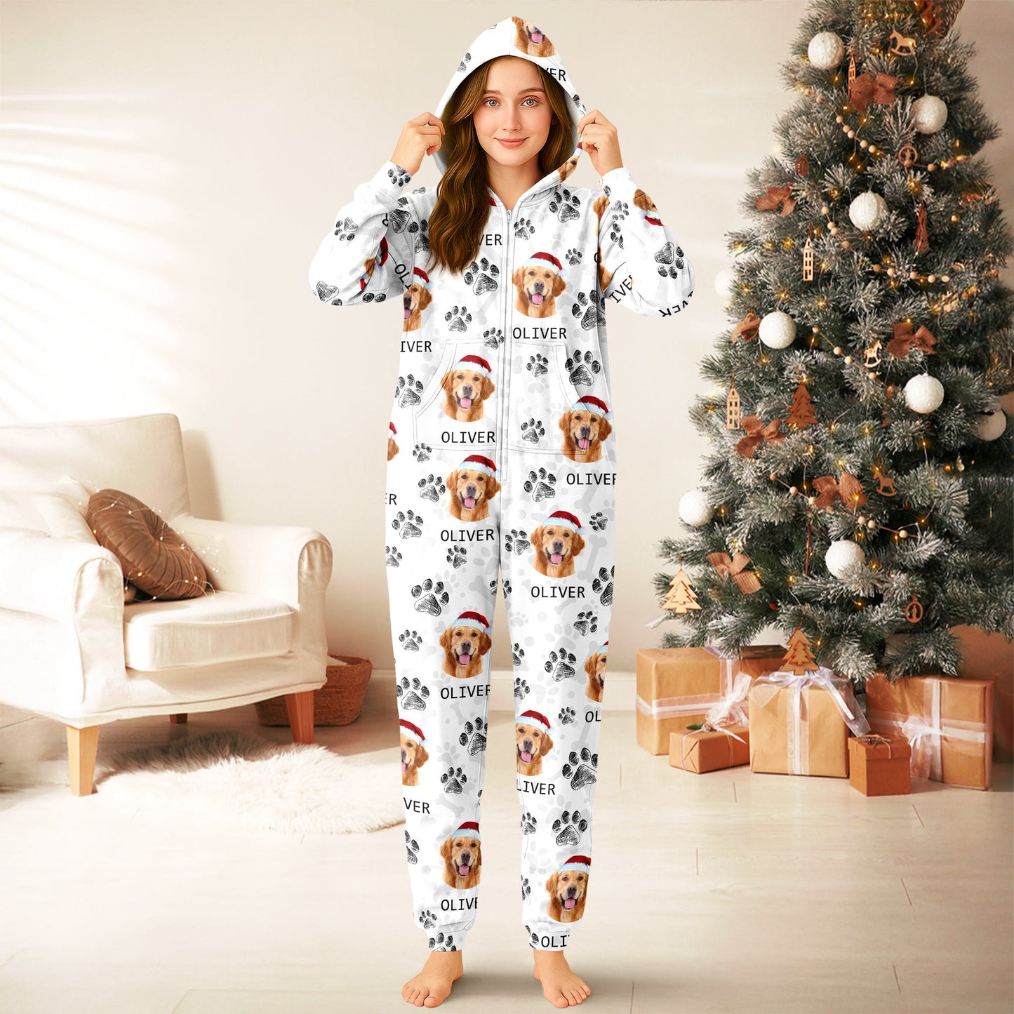 Custom Photo With Dog Cat Paw Onesie Pajamas For Dog Lovers