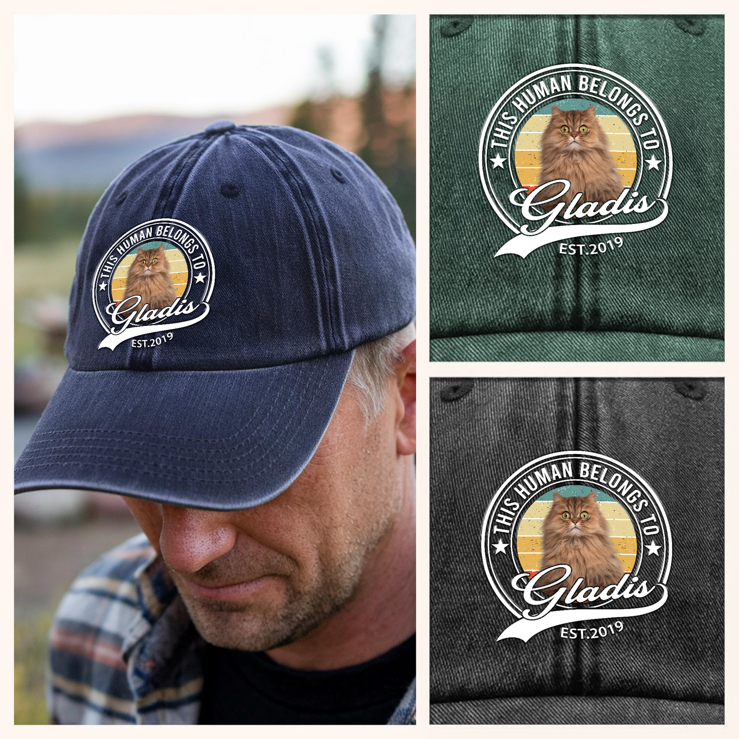 Custom Photo Human Belongs To Dog Cat Pet Washed Denim Baseball Cap