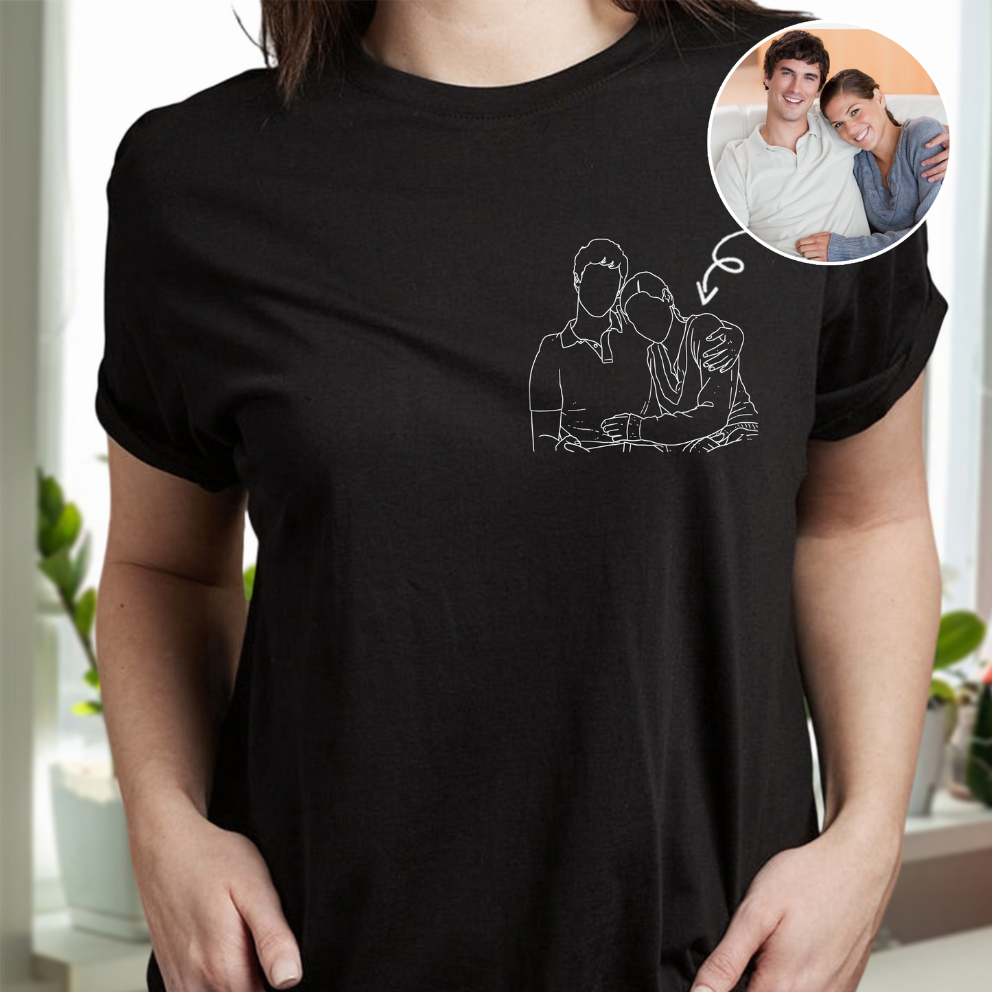 Custom Portrait Photo Drawing Style Couple Dark Shirt