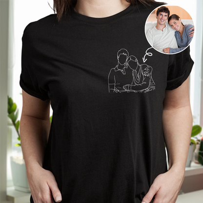 Custom Portrait Photo Drawing Style Couple Dark Shirt