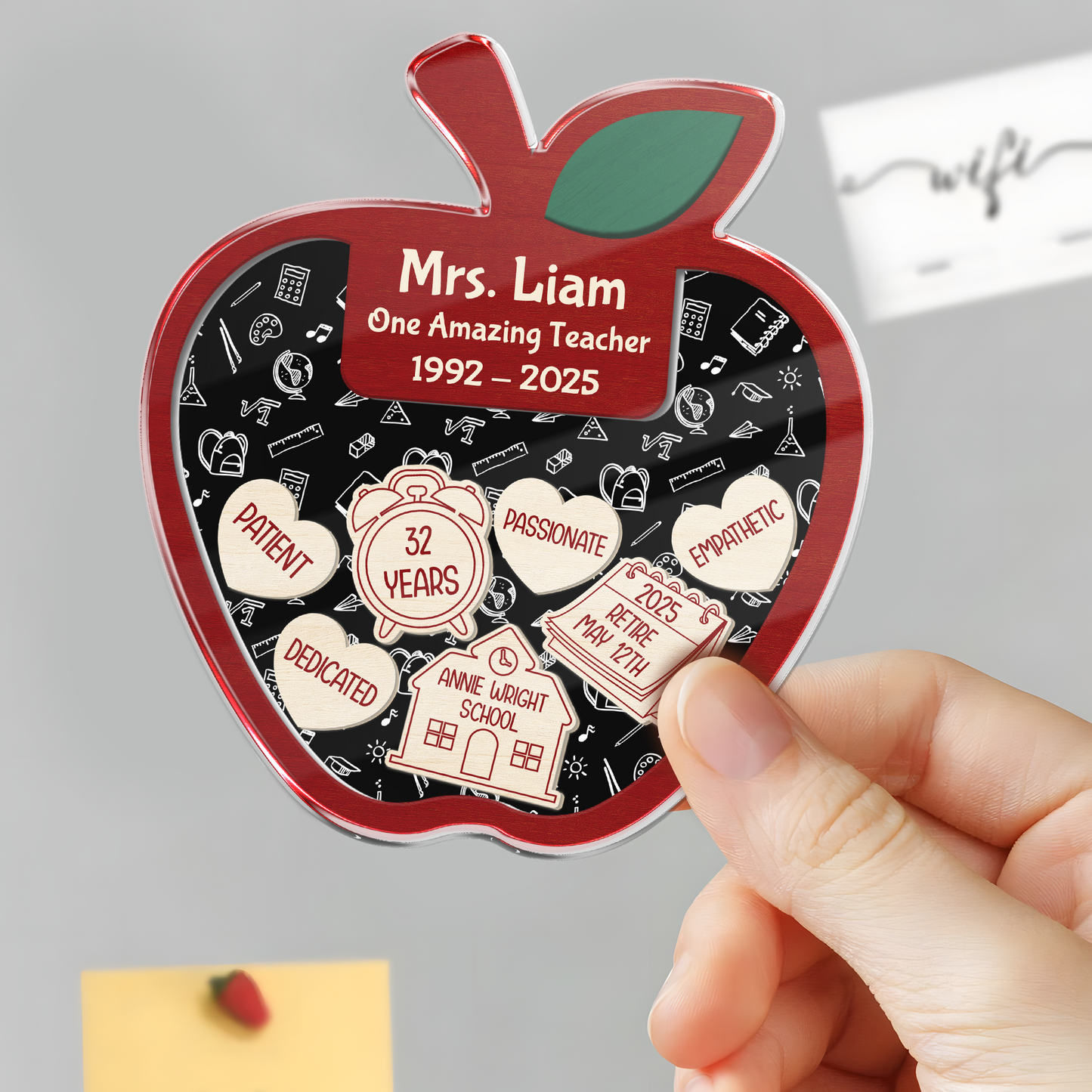 Personalized  Teacher Retirement Acrylic Apple Shaking Magnet Gift From Student
