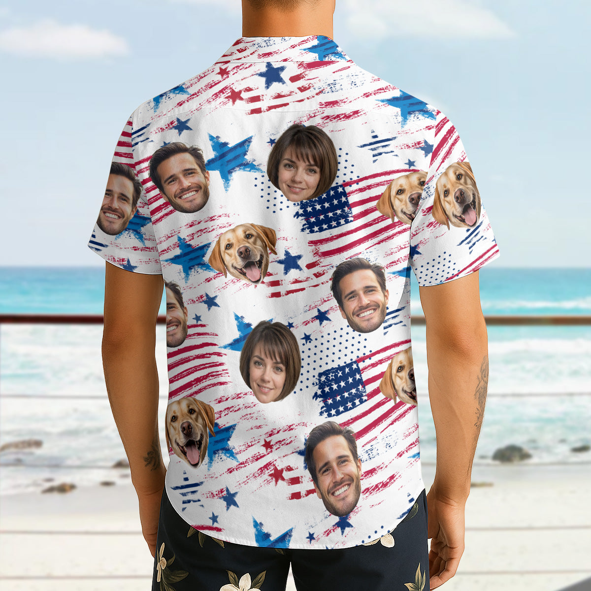 Custom Photo With Beloved Ones American Theme - Personalized Customized Hawaiian shirt
