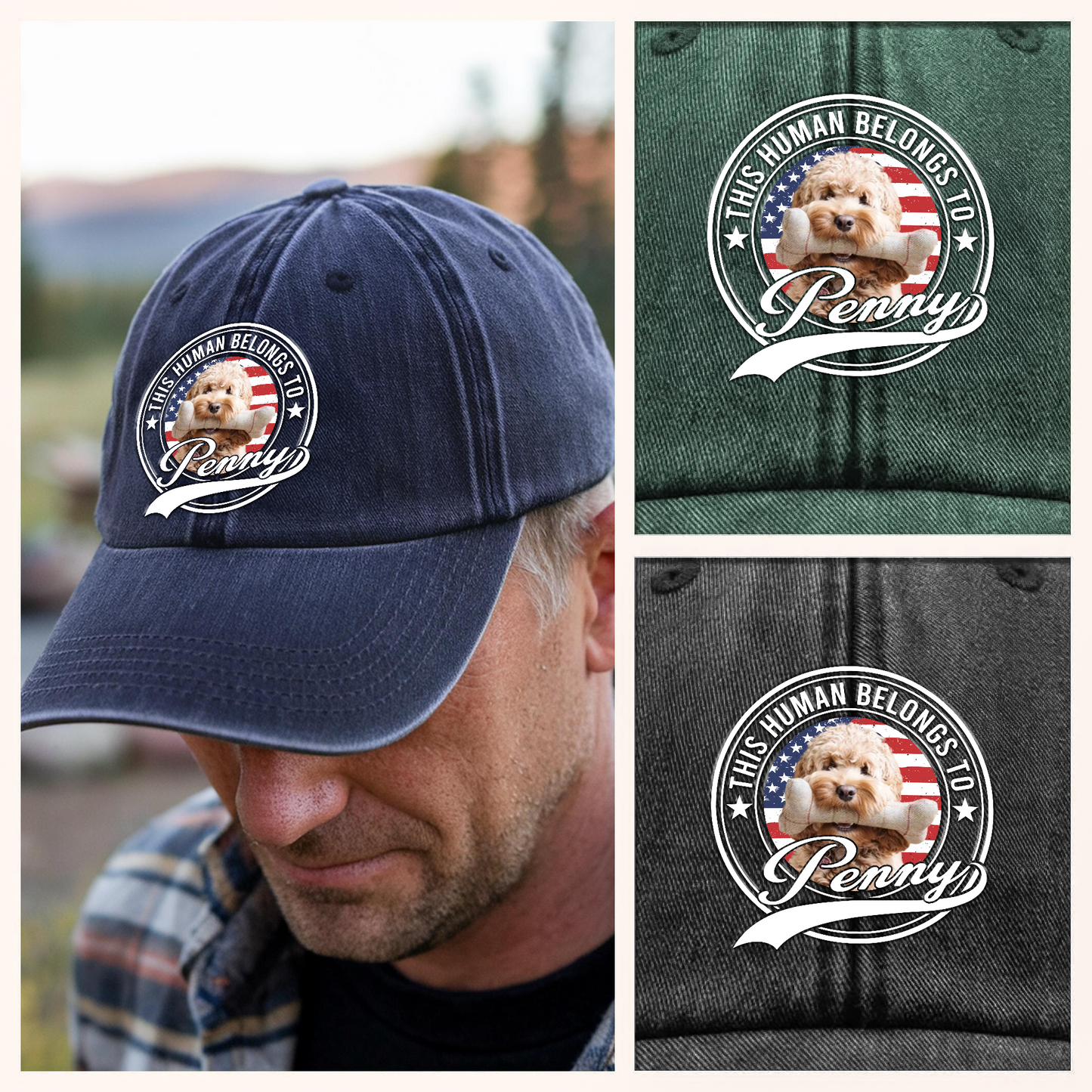 Custom Photo Human Belongs To Dog Cat Pet Washed Denim Baseball Cap