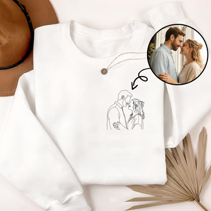 Custom Portrait Photo Drawing Style Couple Bright Shirt Gift For Valentine's Day