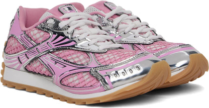 Men’s Bottega Veneta Orbit Flash Suede-Trimmed Veneta Pink Sneakers