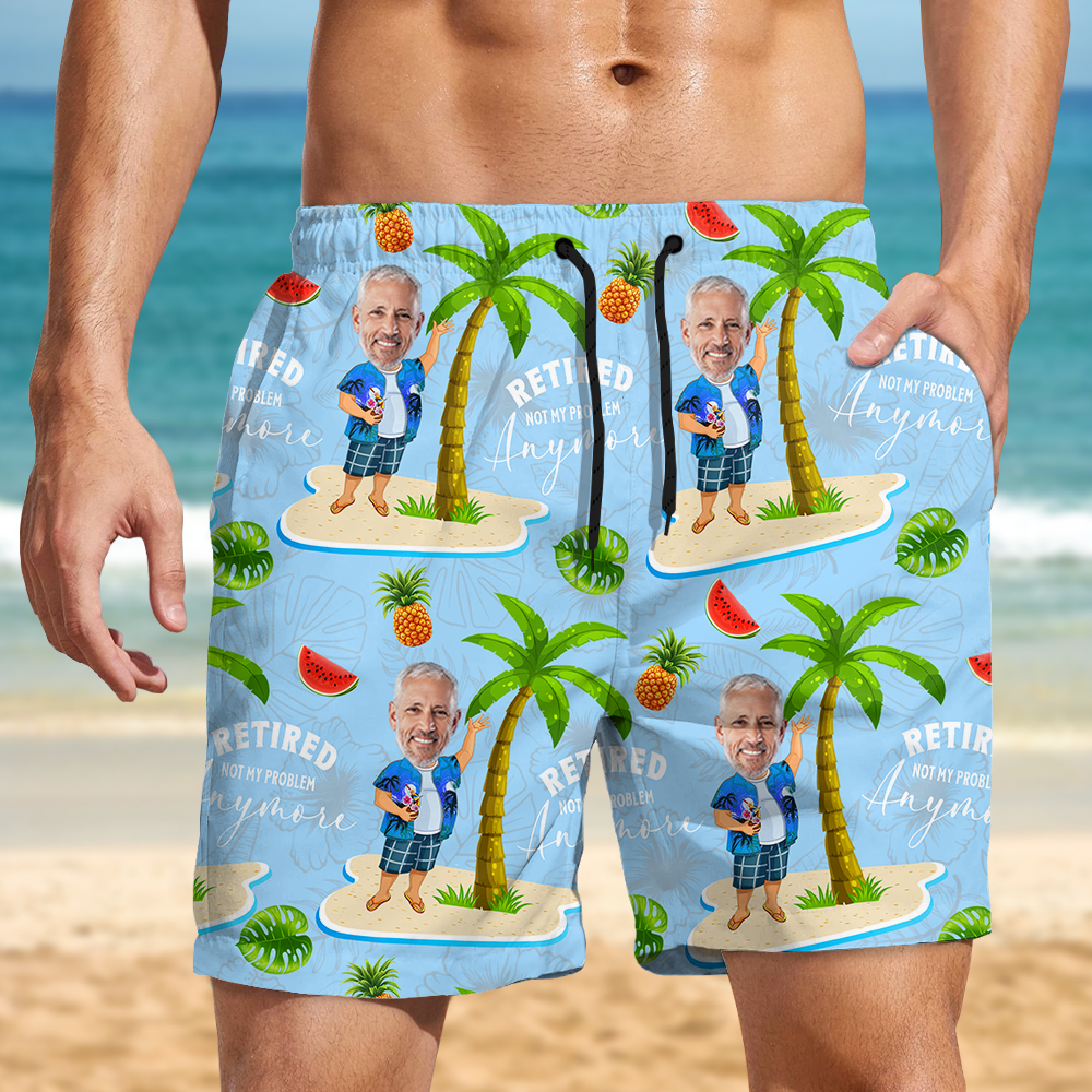 Custom Face All Over Print Beach Short Personalized Retirement Gift for Dad