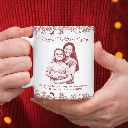 Custom Photo Pencil Sketch Happy Mother's Day To Mom Personalized Print Full Mug