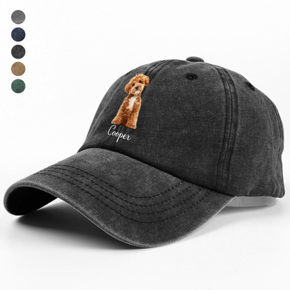 Custom Dog Cat Photo Washed Denim Baseball Cap