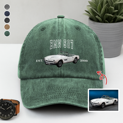 Custom Car Photo Personalized Washed Denim Baseball Cap