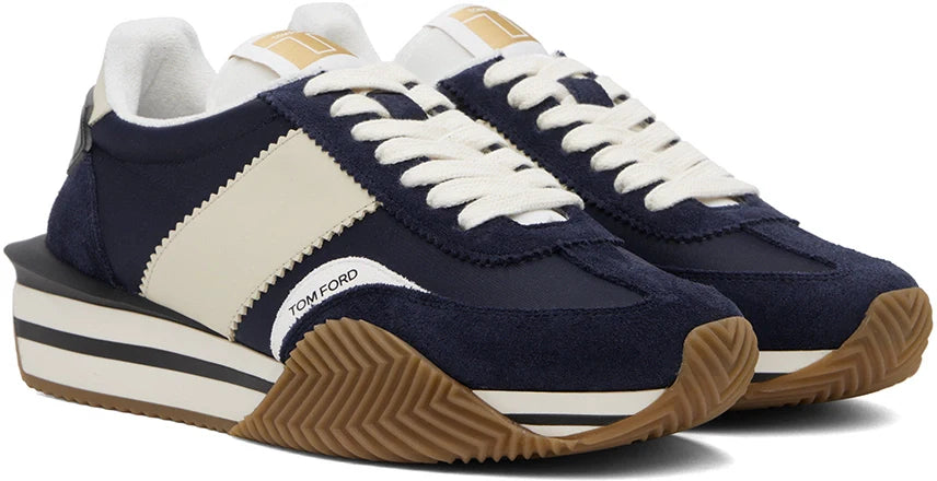 Men's Tom Ford James Mixed Media Low Top Navy Sneakers