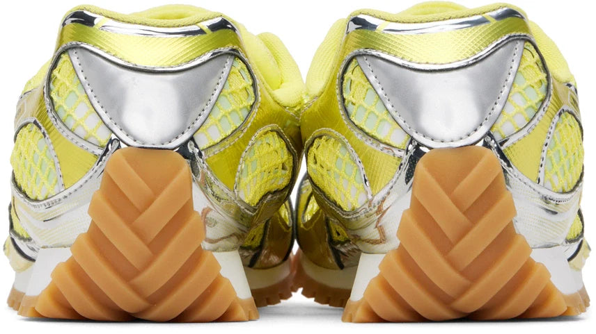 Men’s Bottega Veneta Orbit Flash Suede-Trimmed Silver & Yellow Sneakers