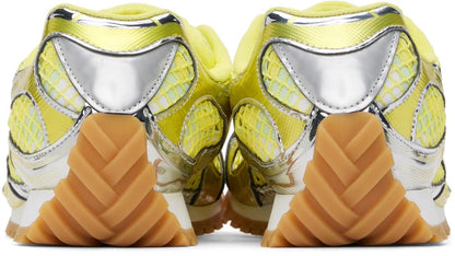 Men’s Bottega Veneta Orbit Flash Suede-Trimmed Silver & Yellow Sneakers