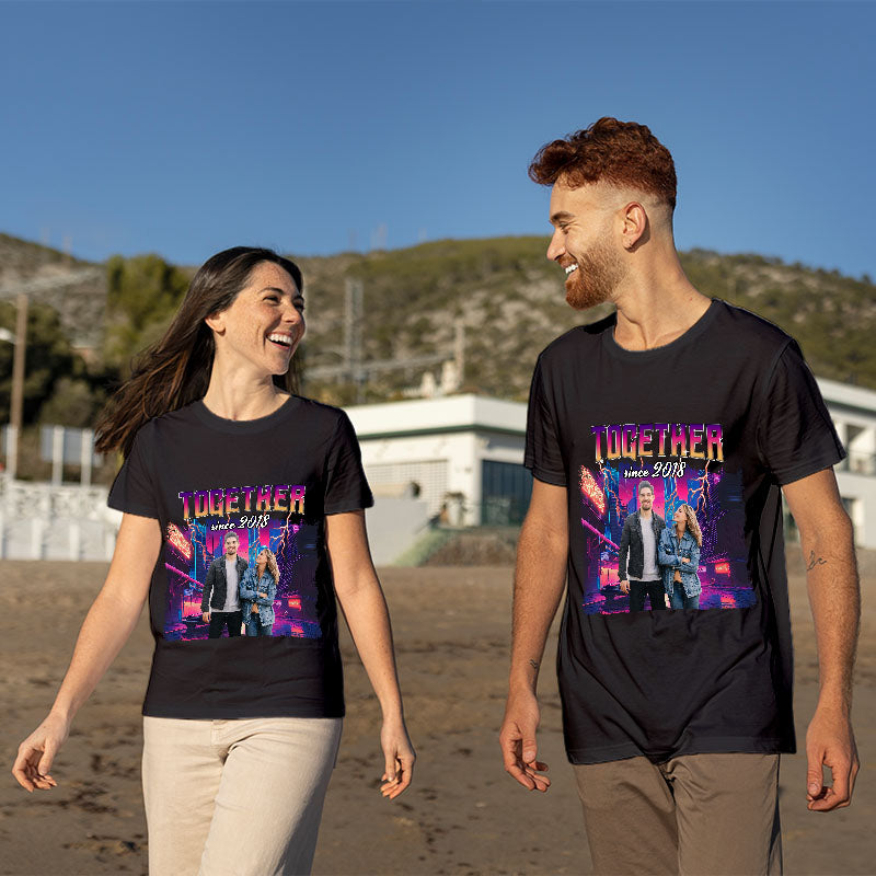 Custom Photo Personalized T Shirt - Together Since Hip Hop Retro Style - Birthday, Anniversary Gift For Couple