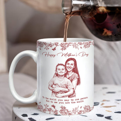 Custom Photo Pencil Sketch Happy Mother's Day To Mom Personalized Print Full Mug