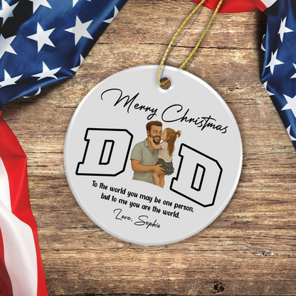 Custom Portrait Photo Merry Christmas Dad Kid Play Together Ceramic Ornament