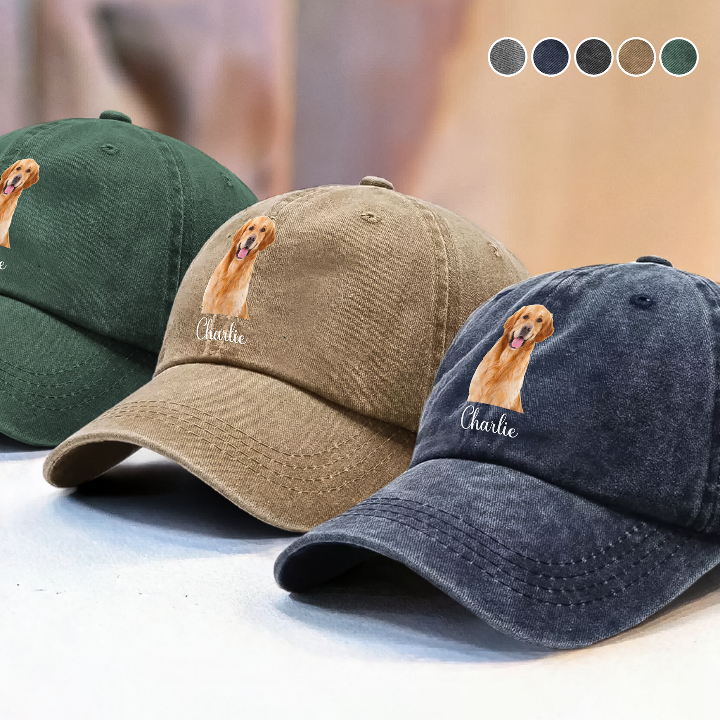 Custom Dog Cat Photo Washed Denim Baseball Cap