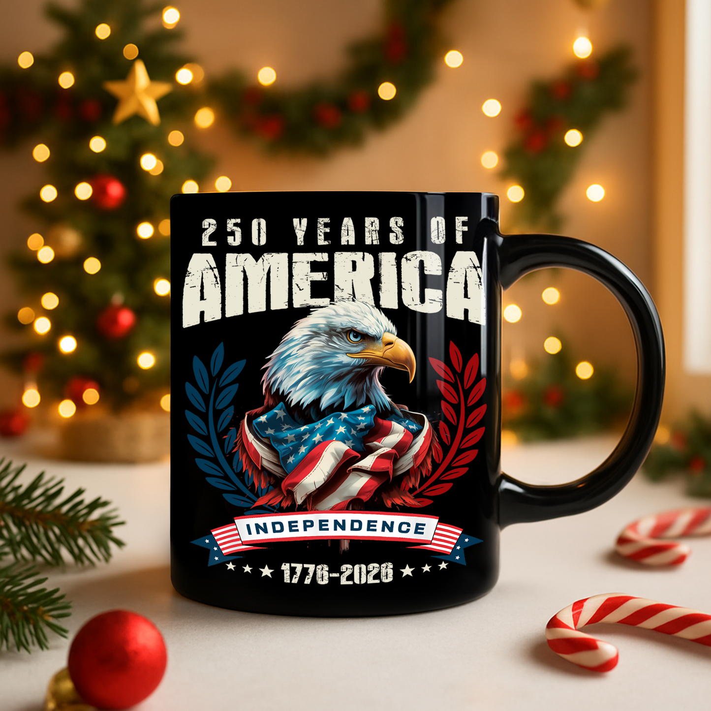 USA 250 Years Eagle Independence Day Patriotic Black Mug
