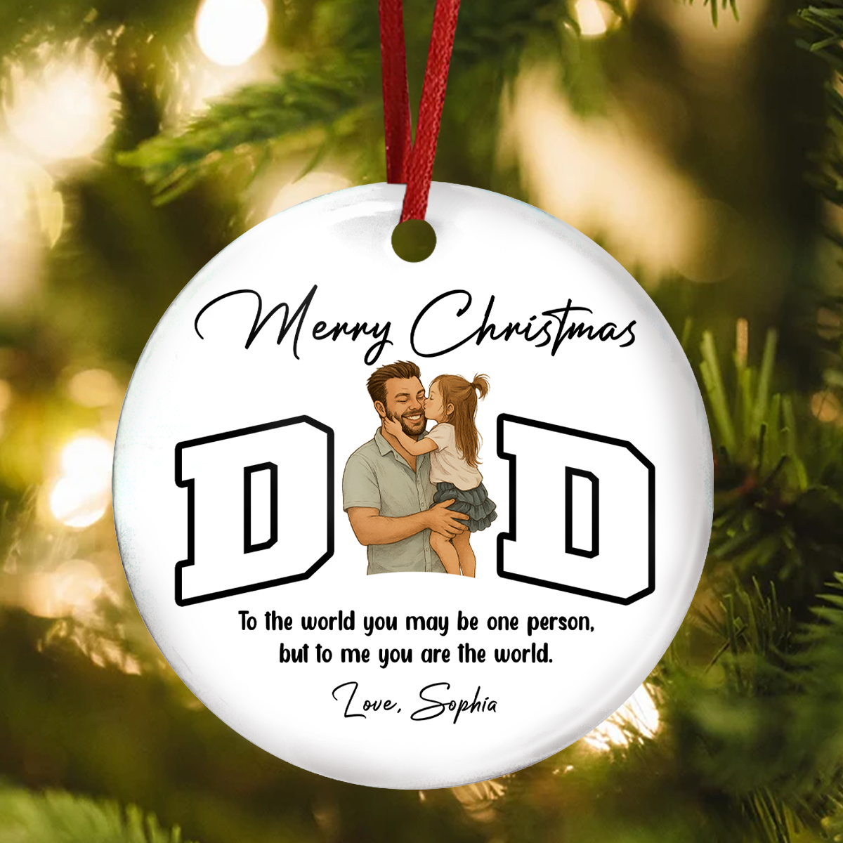 Custom Portrait Photo Merry Christmas Dad Kid Play Together Ceramic Ornament