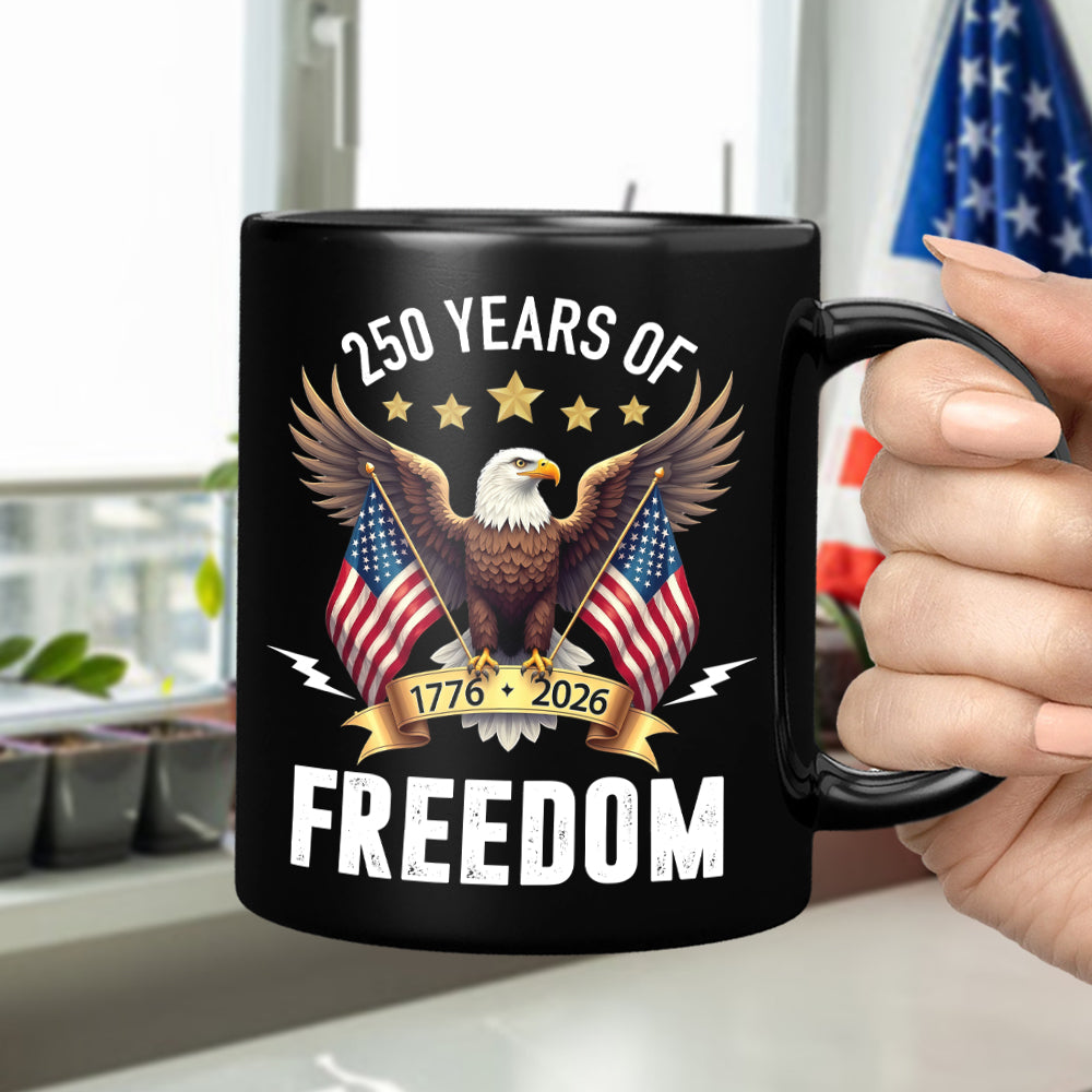 America Eagles 250 Years Of Freedom Black Mug