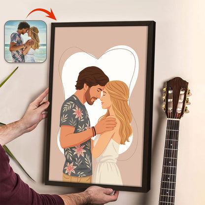 Custom Couple Portrait Photo With Drawing Style Poster Picture Frame