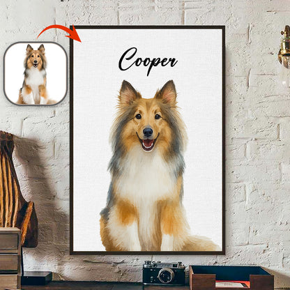 Custom Pet Portrait Photo With Watercolor Style Poster Picture Frame