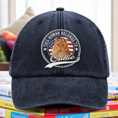 Custom Photo Human Belongs To Dog Cat Pet Washed Denim Baseball Cap