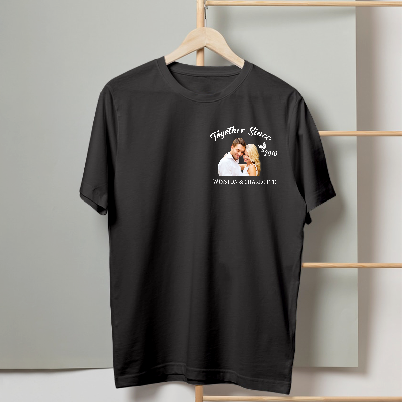 Custom Photo Together Since - T Shirt - Couple T-Shirt Anniversary Gifts For Her, Him Personalized Custom T-Shirt