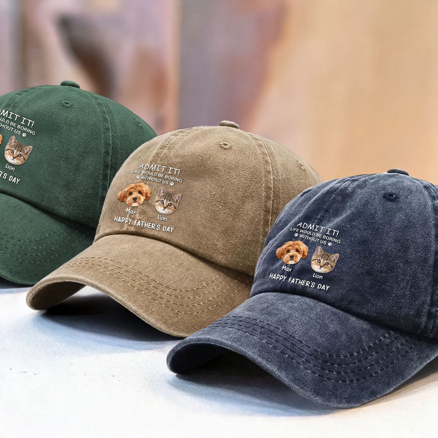Custom Photo Life Would Be Boring Without Me Dog Cat Washed Denim Baseball Cap