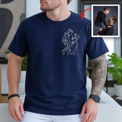 Custom Dad And Kids Portrait Photo Drawing Style Family Dark Shirt