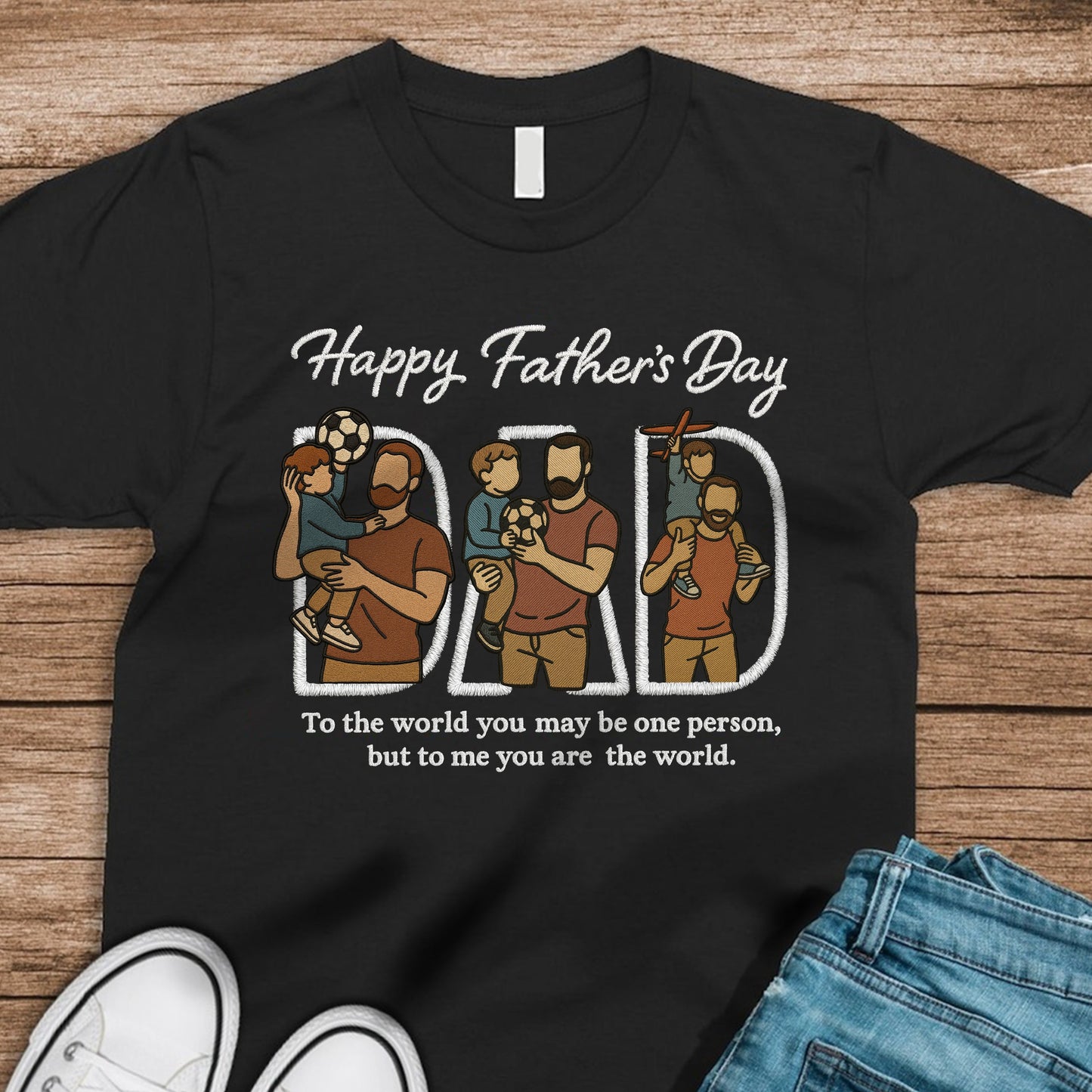 Custom Portrait Photo Happy Father's Day Dad With Kid Embroidered Shirt