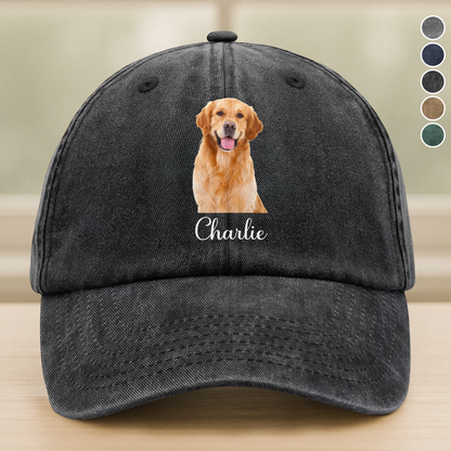 Custom Dog Cat Photo Washed Denim Baseball Cap