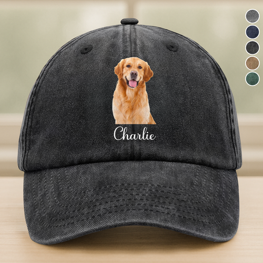 Custom Dog Cat Photo Washed Denim Baseball Cap