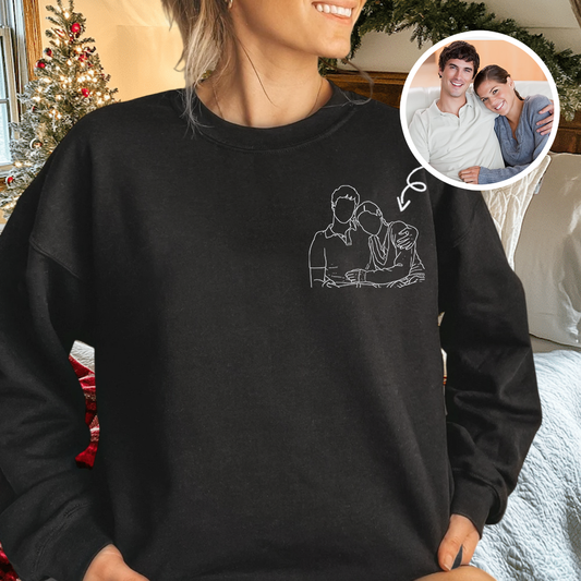 Custom Portrait Photo Drawing Style Couple Dark Shirt