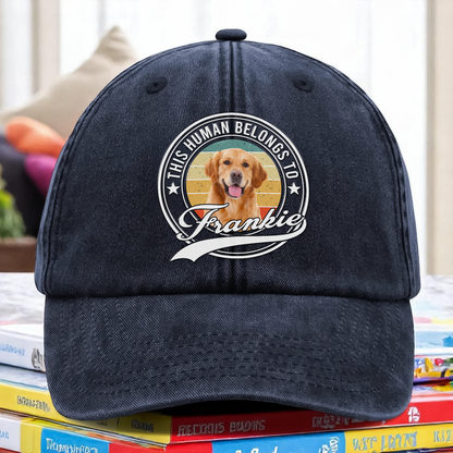 Custom Photo Human Belongs To Dog Cat Pet Washed Denim Baseball Cap