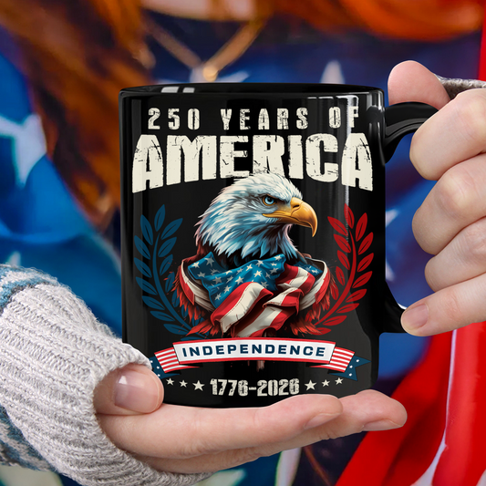 USA 250 Years Eagle Independence Day Patriotic Black Mug